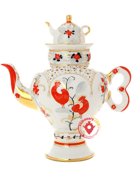 Чайник сувенирный заварочный форма Самоварчик рисунок Народные мотивы Императорский фарфоровый завод