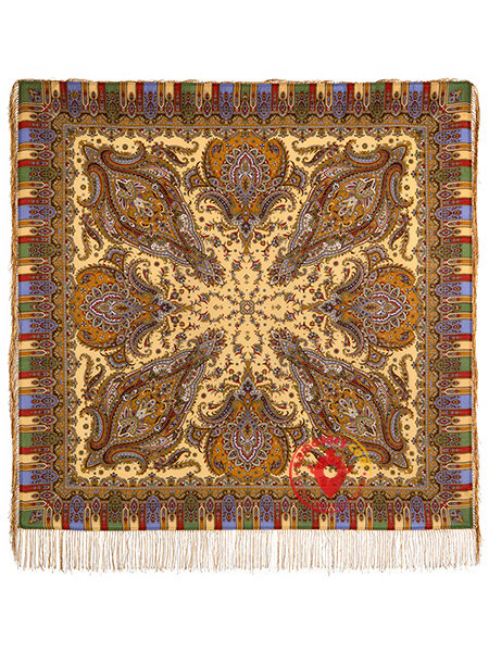 Платок из шерсти "Мечта хрустальная" с шелковой бахромой 1683-52, 125х125 см