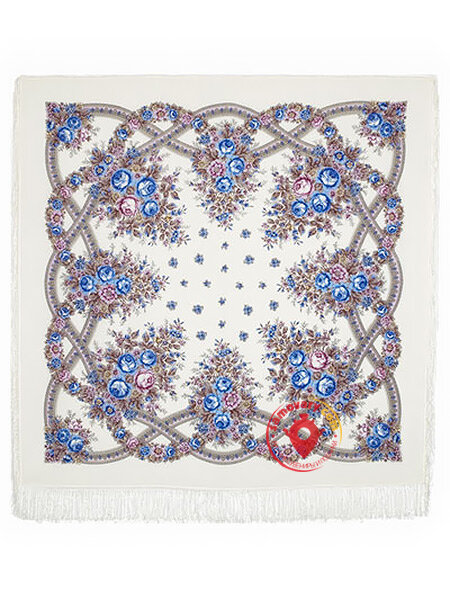 Платок из шерсти "Аромат любви" с шелковой бахромой 1432-2, 146х146 см