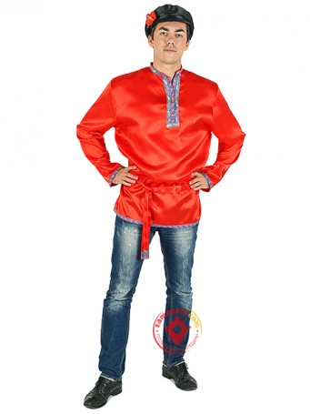 Мужская косоворотка атласная красная 3XL-5XL
